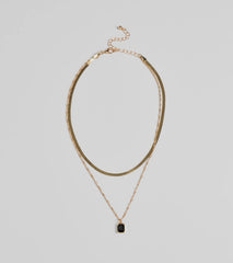 Simple Statement Layered Stone Pendant Necklace